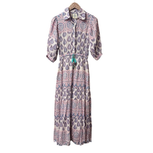 Bell by Alicia Bell Pink Blue Paisley Cotton and Silk Maxi Dress Small - Picture 2 of 12